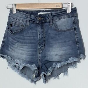 KanCan Shorts Size 9/28 Blue Denim Cutoff Raw Hem Frayed High Rise Pre-owned